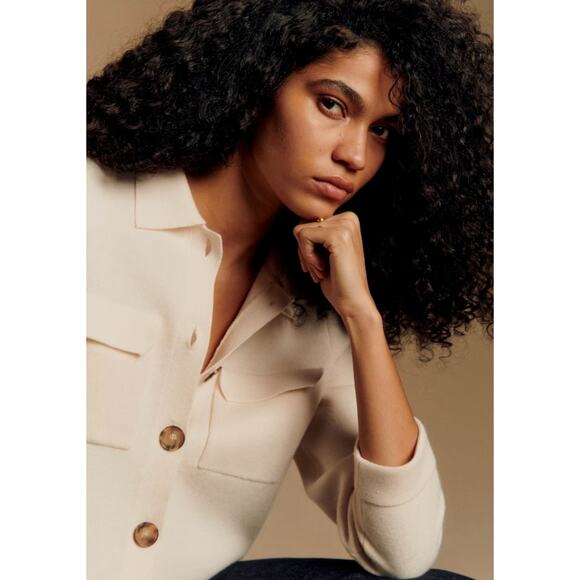 Sezane Ecru Betty button collared cardigan sweater - Picture 5 of 6